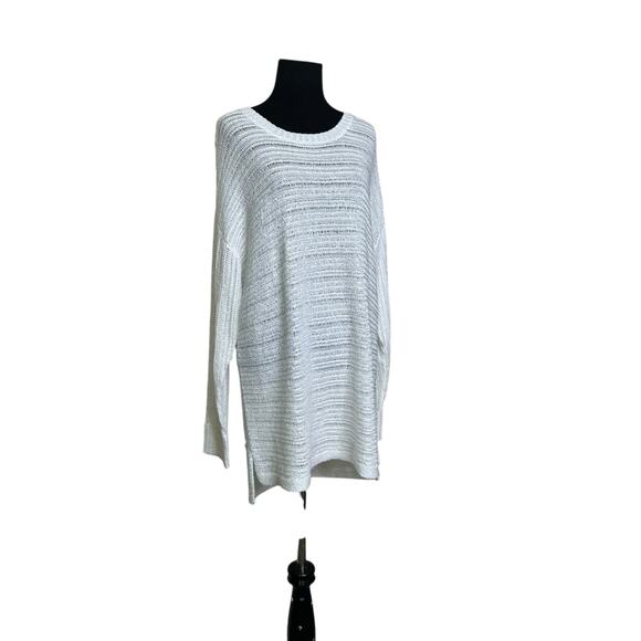 DKNY ivory metallic white crochet long sleeves tunic sweater size Large - Picture 10 of 10
